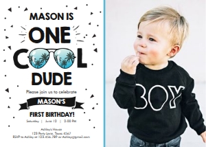 Birthday Invitation One Cool Dude - With Photo design preview