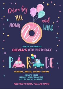 Birthday Invitation Drive By Donut Balloons Pink Dark design preview