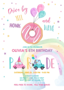 Birthday Invitation Drive By Donut Balloons Pink design preview