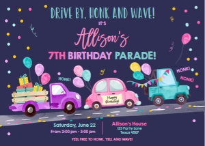 Birthday Invitation Drive By Pink Balloons Horizontal Dark design preview