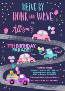 Birthday Invitation Drive By Road Vertical Pink Dark design preview