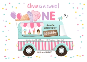 Birthday Invitation Ice Cream Truck Girl Sweet One design preview