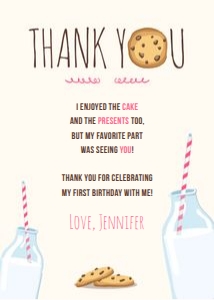 Thank You Card Milk and Cookies Creme Girl design preview