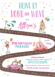 Birthday Invitation Drive By Circus Vertical Pink design preview