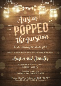 Bridal Shower Invitation Popped the Question Wood design preview