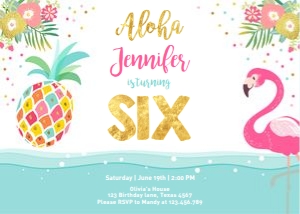 Birthday Invitation Tropical Flamingo Pineapple design preview