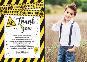 Thank You Card Caution Quarantine Yellow White - With Photo design preview