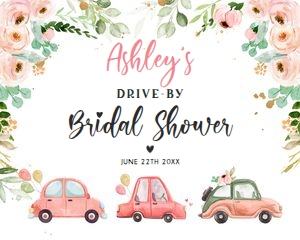 Bridal Shower Welcome Sign Drive By Coral Floral Cars 16x20 design preview