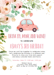 Birthday Invitation Drive By Floral Coral Vertical design preview