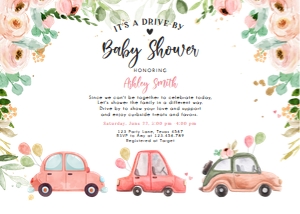 Baby Shower Invitation Drive By Cars Coral Horizontal design preview
