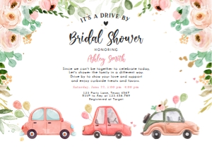Bridal Shower Invitation Drive By Cars Coral Horizontal design preview