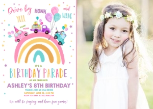Birthday Invitation Rainbow Drive By - With Photo design preview