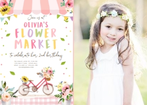 Birthday Invitation Flower Market - With Photo design preview