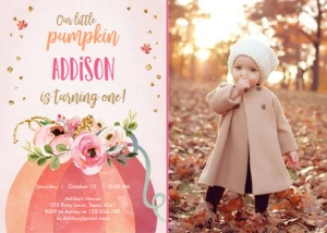Birthday Invitation Little Pumpkin Floral Photo design preview