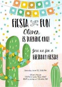 Birthday Invitation Blue Fiesta and Fun Cactus Boy design preview