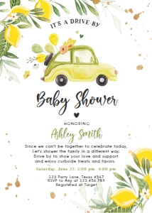 Baby Shower Invitation Drive By Car Lemons Neutral design preview