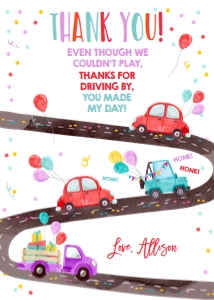 Thank You Card Drive By Road Vertical Red design preview