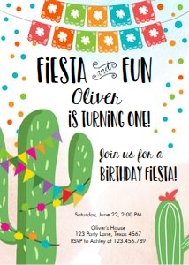 Birthday Invitation Blue Fiesta and Fun Cactus Boy v2 design preview