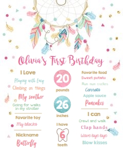 Birthday Milestone Poster Dreamcatcher Boho design preview