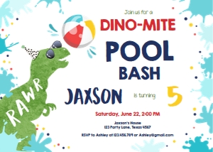 Birthday Invitation Dinosaur Pool Party Horizontal design preview