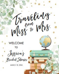 Welcome Sign Travel Miss to Mrs Eucalyptus design preview