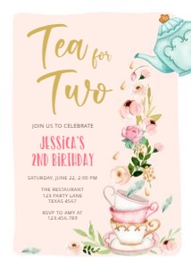 Birthday invitation Tea for Two Coral Vertical design preview