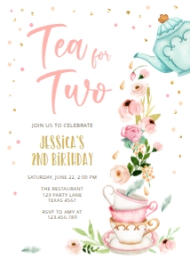 Birthday invitation Tea for Two White Vertical design preview