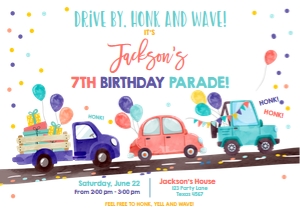 Birthday Invitation Drive By Neutral Balloons Horizontal design preview