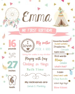 Birthday Milestones Poster Teepee Dream Catcher design preview