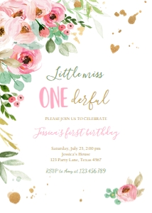 Birthday Invitation Little Miss Onederful Pink design preview