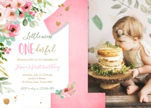 Birthday Invitation Little Miss Onederful Pink One design preview