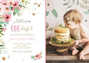 Birthday Invitation Little Miss Onederful Pink - With Photo design preview