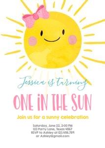 Birthday Invitation Sunshine Girl One in the Sun design preview