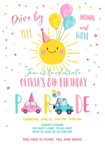 Birthday Invitation Sunshine Drive By Pink design preview