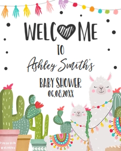 Welcome Sign Baby Shower Llama Cactus design preview