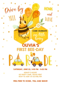 Birthday Invitation Drive By Bee Neutral design preview