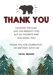 Thank You Card Wild One Lumberjack Trees design preview