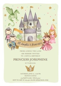 Birthday Invitation Knight and Princess Green design preview