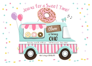 Birthday Invitation Donut Truck Girl Horizontal design preview