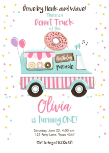 Birthday Invitation Donut Truck Pink Vertical design preview