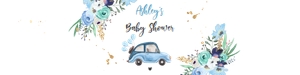 Water Bottle Label Drive By Blue car Floral Baby Shower design preview