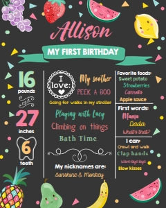 Birthday Milestone Poster Fruit Faces Chalk design preview