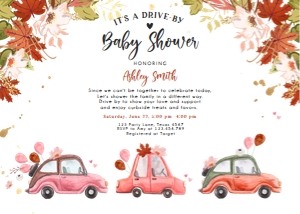 Baby Shower Invitation Drive By Cars Pink Horizontal Fall design preview