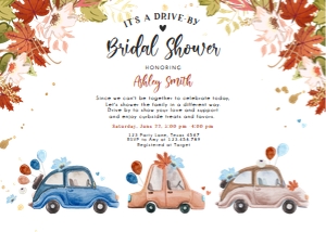 Bridal Shower Invitation Drive By Cars Blue Horizontal Fall design preview
