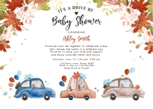 Baby Shower Invitation Drive By Cars Blue Horizontal Fall design preview