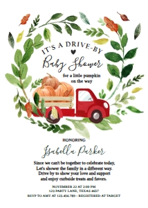 Baby Shower Invitation Pumpkin Truck White Red: Baby Shower Invitation Pumpkin Truck White Red