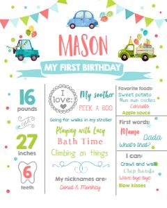 Birthday Milestones Poster Cars Blue design preview