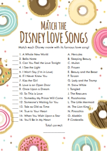 Bridal Shower Game Disney Love Songs Donut design preview
