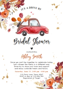 Bridal Shower Invitation Drive By Car Burgundy Vertical design preview