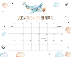 Baby Shower Game Blue Airplane Guess the Birth Date design preview